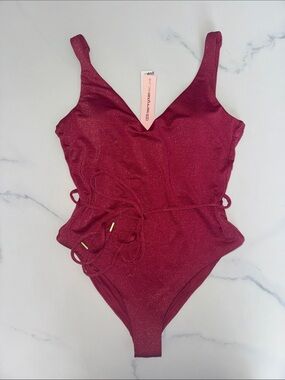 Aqua Shimmery One-Piece Swimsuit in Burgundy